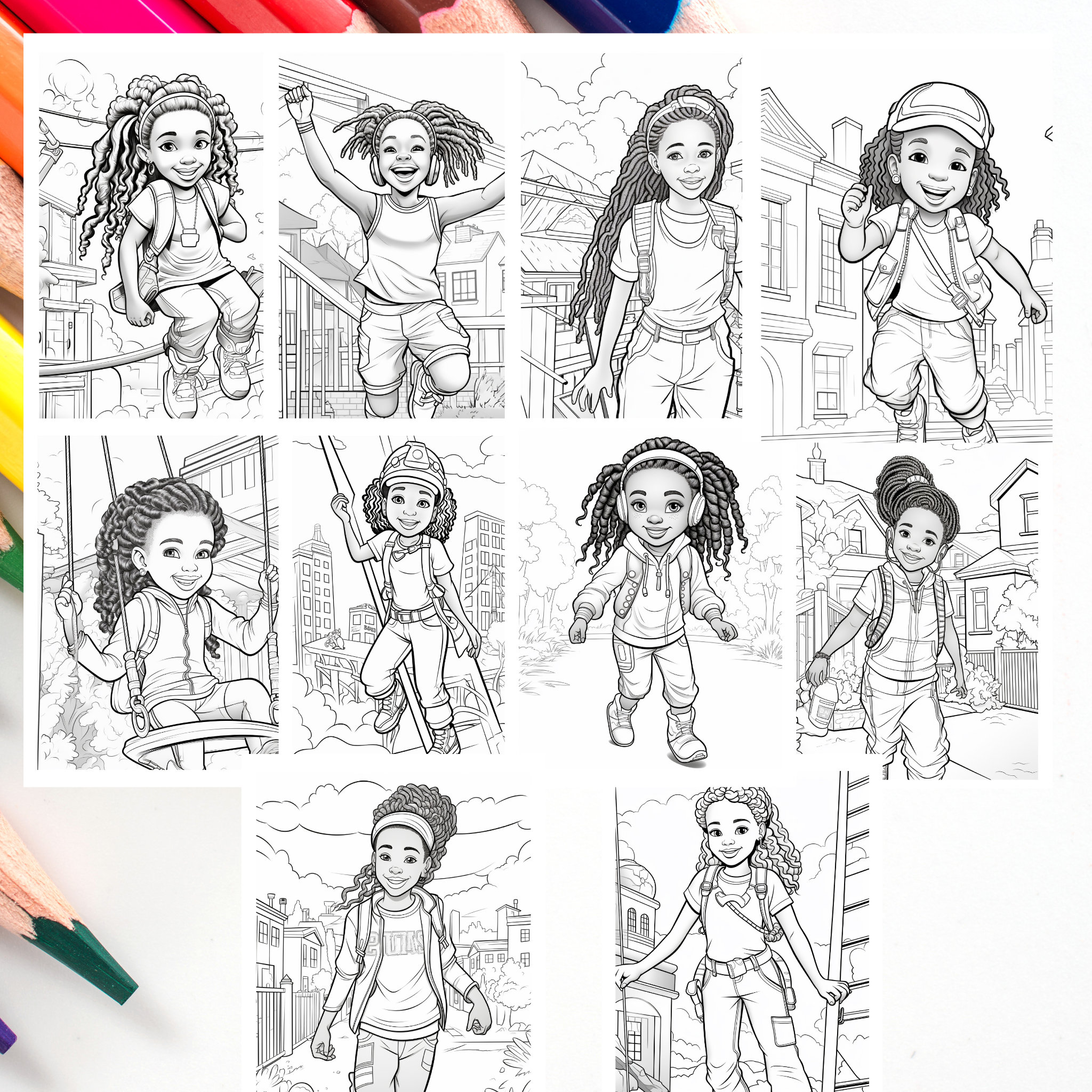 10 Coloring Pages of Little African American Girls With Beautiful ...