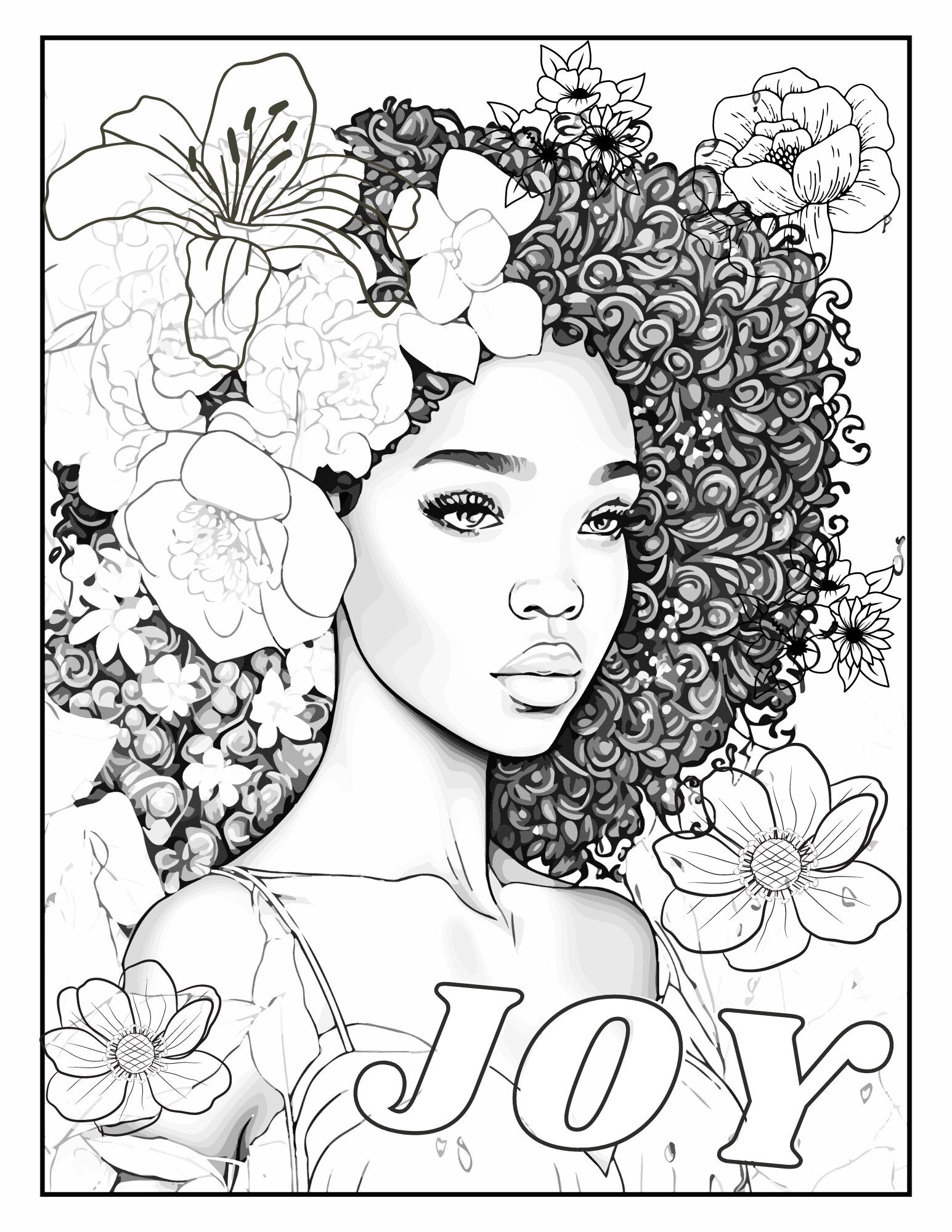 Black Woman Coloring Page Joy Printable Adult Coloring - Etsy