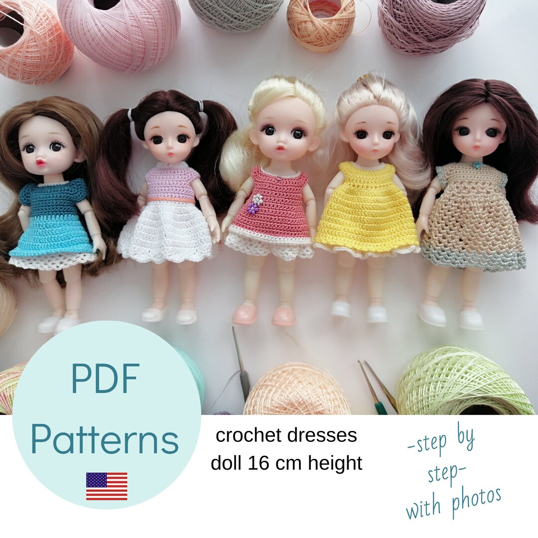 Crochet Dresses PATTERNS for Doll BJD 6.3inch (16cm) Height- PDF Book ...