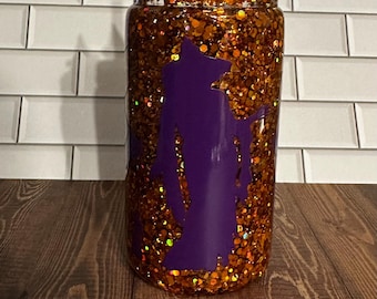 Halloween snow globe  glitter tumbler, witch tumbler, spooky
