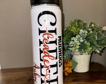 Personalized Cheer Tumbler, Glitter Resin Stainless Steel, Cheerleader Gift