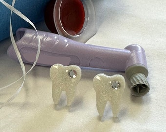 Resin Tooth Earrings, Hypoallergenic Stainless Steel, Dental Gift