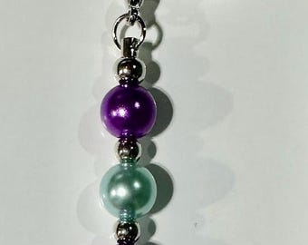 Beaded Stanley Charm, Mint Green & Purple Acrylic Beads, 2.75"