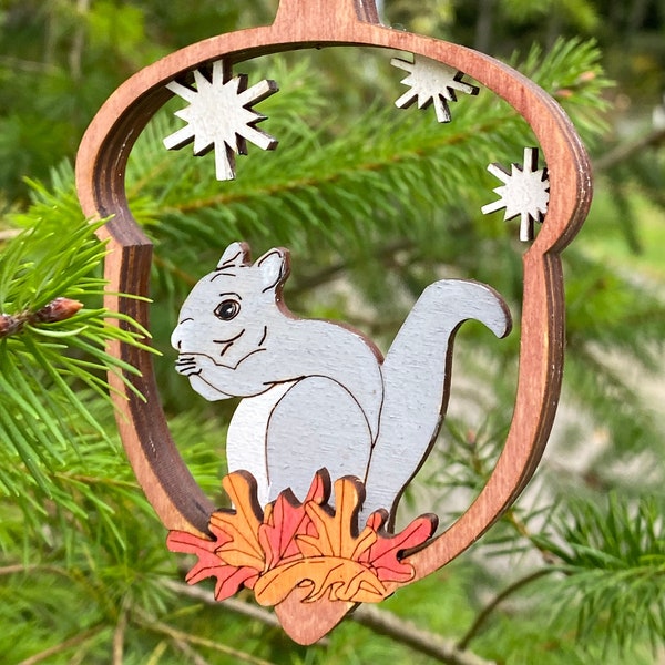 Acorn Squirrel Ornament SVG, Bonus Suncatcher SVG Digital Files Only for Laser