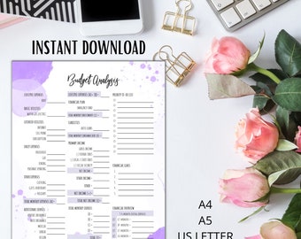 Printable Budget Planner Analysis, 3-6 month expense calculator, Finance Planner,Annual Budget, Paycheck Template, yearly at a glance