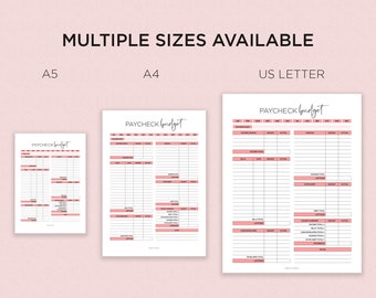 Pay Check Budget Sheets |budget sheets |Budget Envelopes |Budget Planner |Bill organizer| A4 |A5 | US Letter | Red Color| Digital File