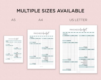 Pay Check Budget Sheets |budget sheets |Budget Envelopes |Budget Planner |Bill organizer| A4 |A5 | US Letter | Green Color| Digital File