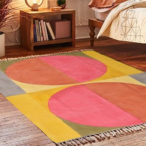 Alfombra con estampado de bloques, hecha a mano, para yoga, rectangular, para dormitorio, interior, personalizada, de algodón, geométrica.