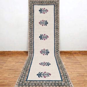 Indischer handgefertigter Baumwoll-Läufer, Teppich mit Blumenmuster, handbedruckter Teppich, Teppich für den Innenbereich