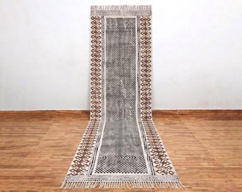 Brown black cotton Stair Runner, Geometric Rug Runner, Block Print Hallway Stair Runner Carpet, Washable Stair Runner, Stair Treads Rug 3x12