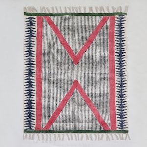 Block print cotton dhurrie rug blue modern rug custom small rugs area rug Indian décor indoor rug handmade cotton rug washable area rugs