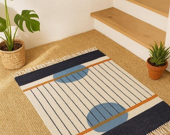 Hand Block Print Cotton Rug: Bohemian Indian Decor