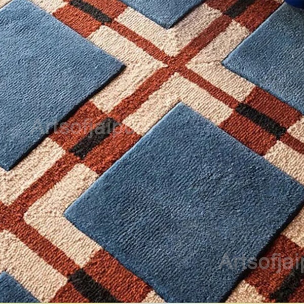 Hand tufted rug Blue carpet Modern rug Handmade rug Rug for living room Custom size rug Indoor rug Bedroom rug Area rug