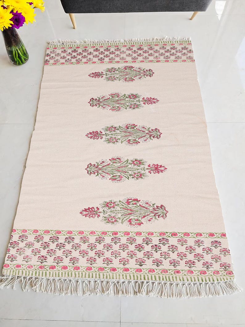 Cotton area runner rug Block print rug runner for hallway, stair yoga mat bohemian rugs bathroom runner outdoor patio décor area rug