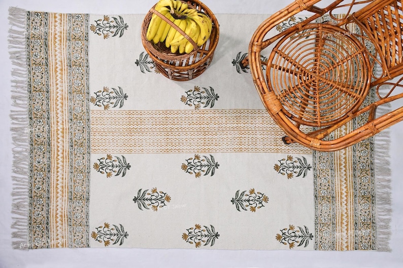 Indian Dhurrie Rug, Block Printed Rug, Modern Cotton Rug, Stair Woven Cotton Durries, Dining Room Living Room Rug, Navajo Kilim Rug