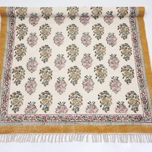 Hand Block Print Cotton Runner Rug: Floral Boho Decor