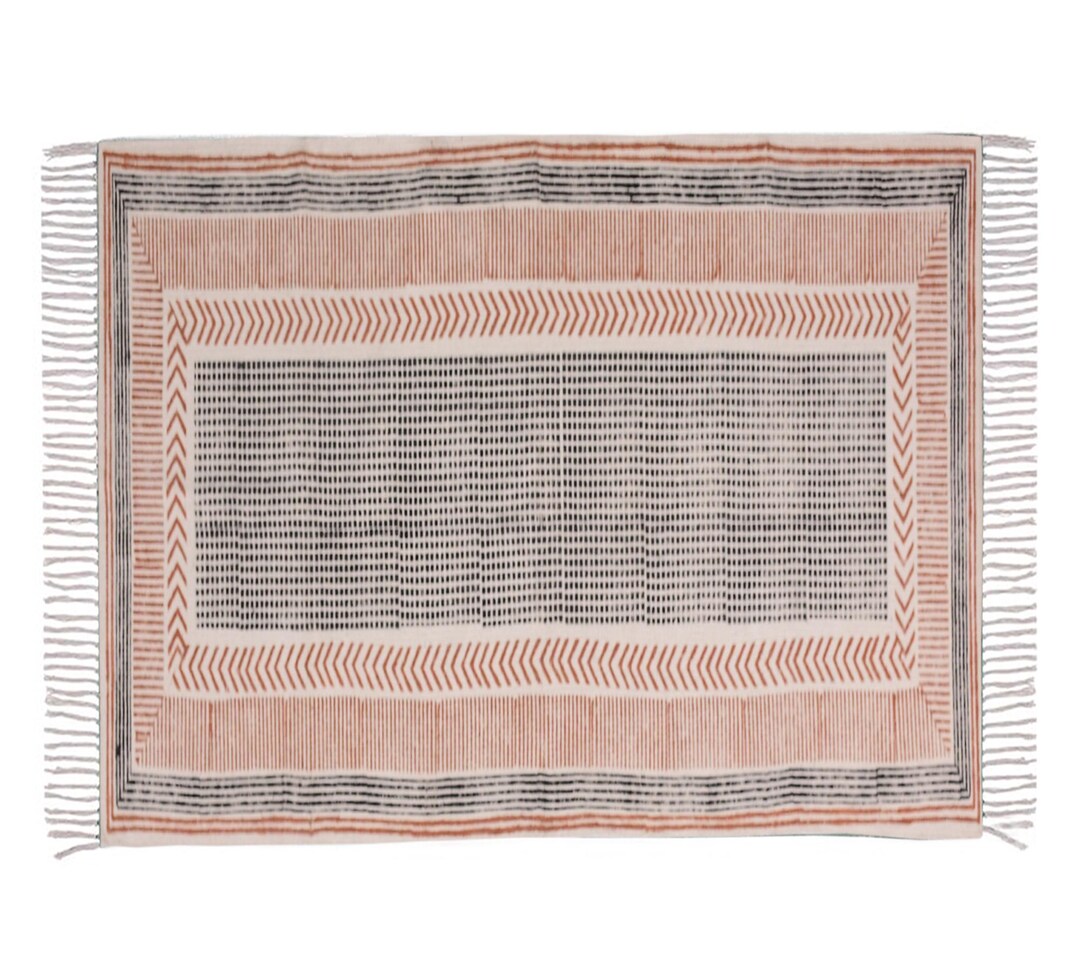 Hand Block Printed Cotton Rug: Square Woven Rug - Etsy