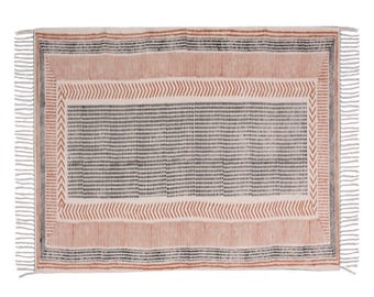 Hand Block Printed Cotton Rug: Square Woven Rug