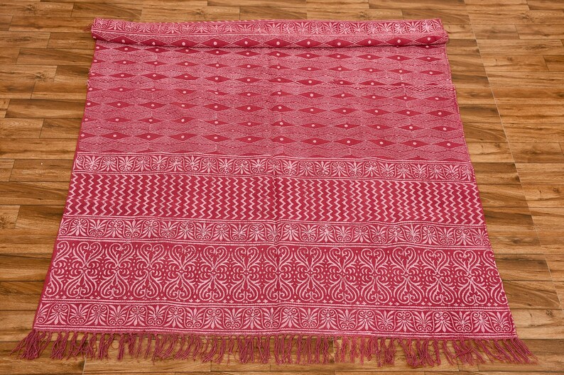 Handmade Cotton Rug Red Color Rug Balcony Décor Decorative Rug  Front Door Rug