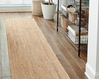 Alfombra de yute natural hecha a mano, alfombra de pasillo con tejido trenzado.