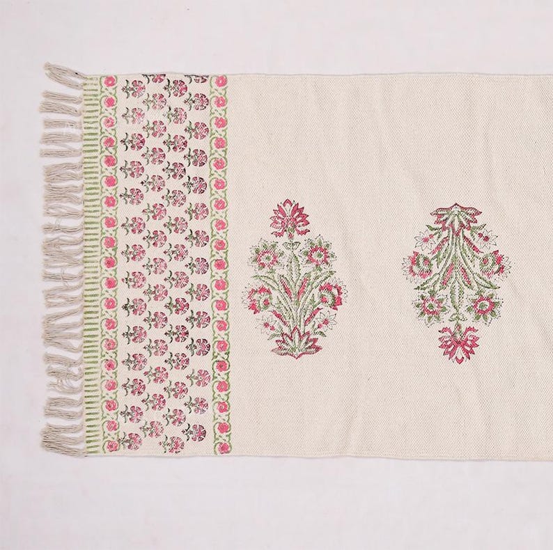 Cotton area runner rug Block print rug runner for hallway, stair yoga mat bohemian rugs bathroom runner outdoor patio décor area rug