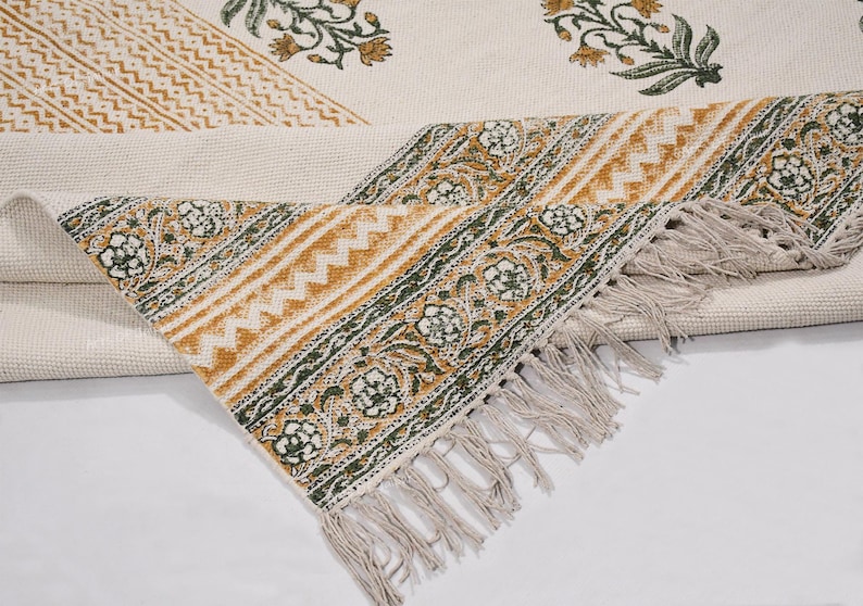 Indian Dhurrie Rug, Block Printed Rug, Modern Cotton Rug, Stair Woven Cotton Durries, Dining Room/ Living Room Rug, Navajo Kilim Rug