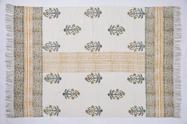 Indian Dhurrie Rug, Block Printed Rug, Modern Cotton Rug, Stair Woven Cotton Durries, Dining Room/ Living Room Rug, Navajo Kilim Rug image 10