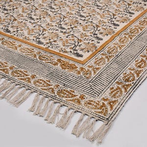 Handbedruckter Teppich, Indischer Dhurrie Teppich, Blumendruck Teppich, Teppich in Sondergröße, Wohnzimmer Teppich, Boho Teppich, Größe