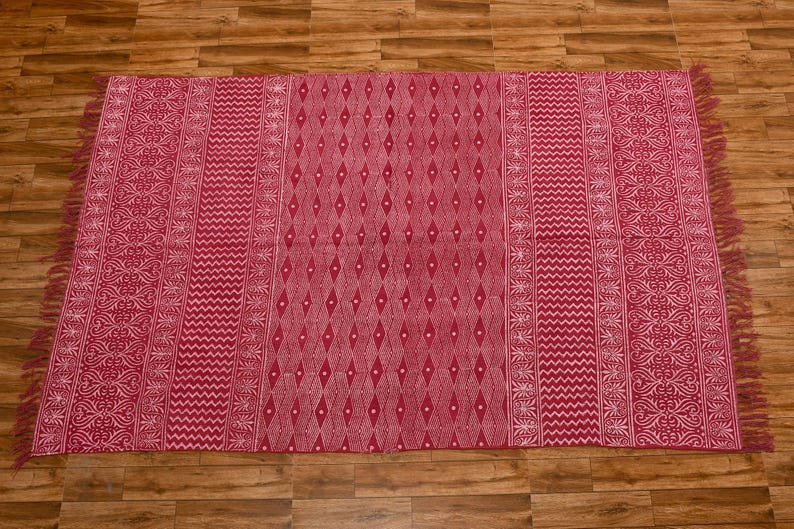 Handmade Cotton Rug Red Color Rug Balcony Décor Decorative Rug  Front Door Rug