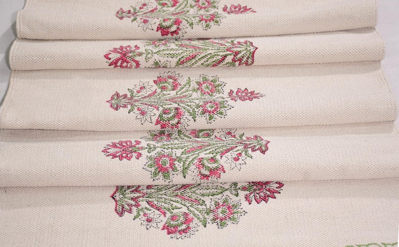 Cotton area runner rug Block print rug runner for hallway, stair yoga mat bohemian rugs bathroom runner outdoor patio décor area rug