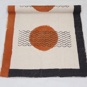 Indian hand block print cotton dhurrie orange flat weave rug custom small rug area rug washable indoor rug entryway rugs modern home decor