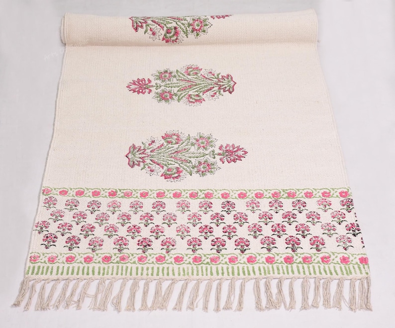 Cotton area runner rug Block print rug runner for hallway, stair yoga mat bohemian rugs bathroom runner outdoor patio décor area rug