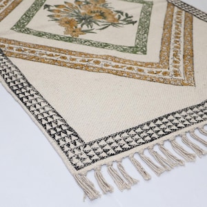 Cotton Rug Hand block printed rug Bath Mat / Bedside Rug / Recycled Cotton Rug / Nursery Rug / Geometric Rug / Kitchen Rug / Rag Rug