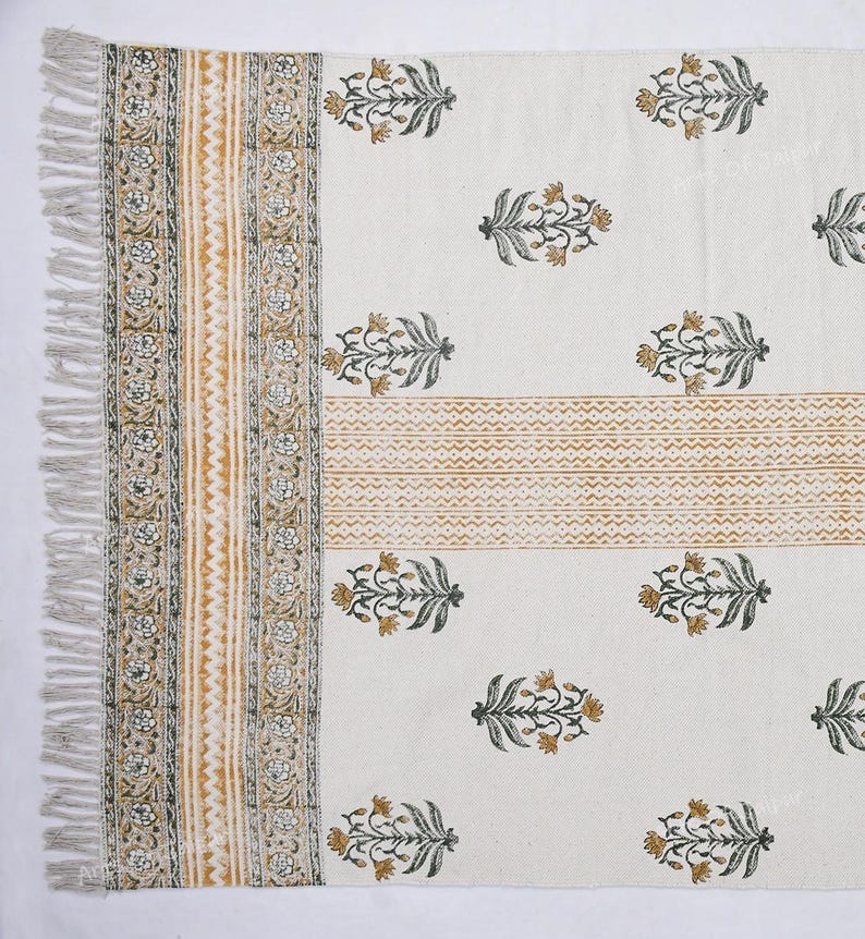 Indian Dhurrie Rug, Block Printed Rug, Modern Cotton Rug, Stair Woven Cotton Durries, Dining Room/ Living Room Rug, Navajo Kilim Rug