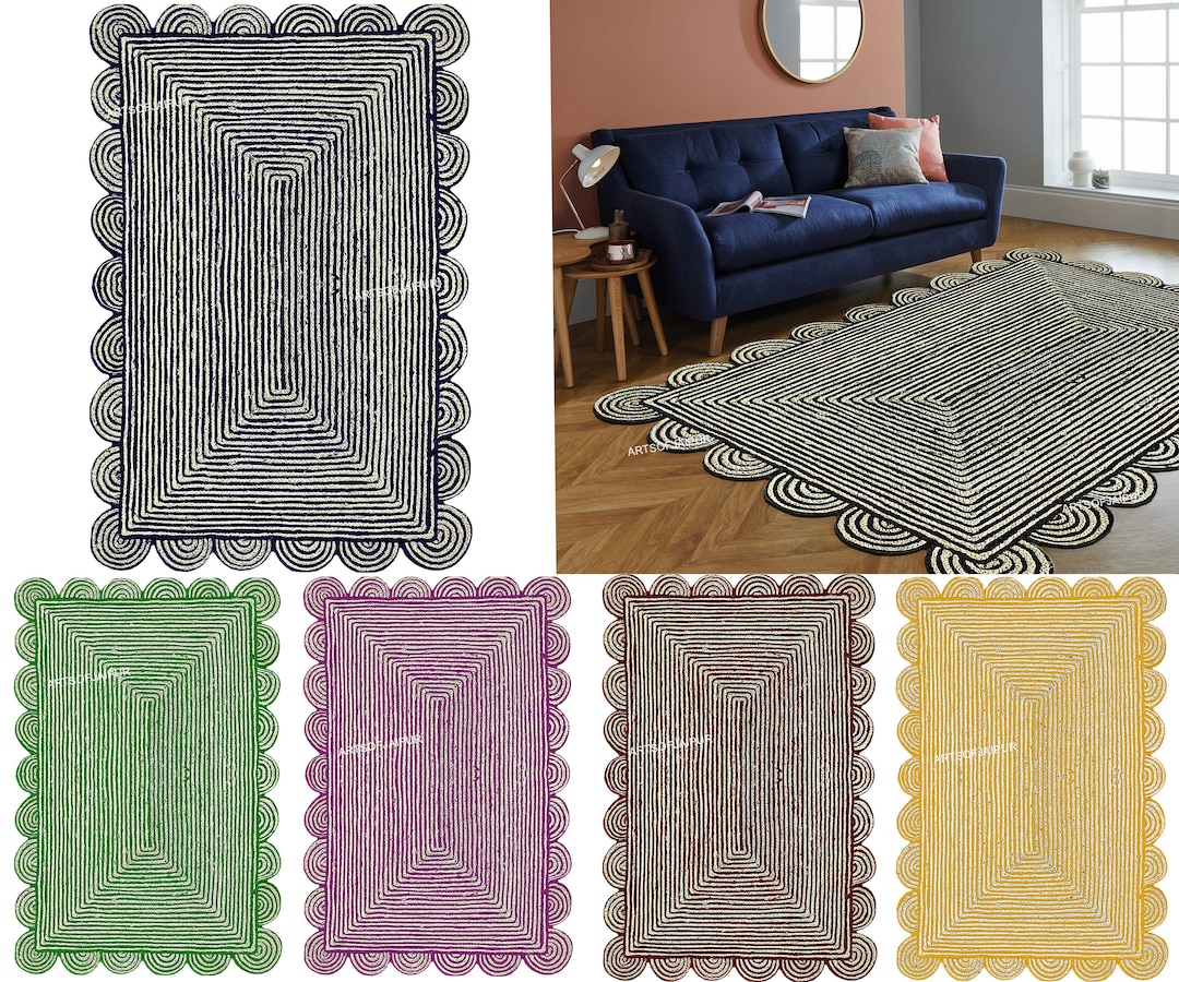 Jute Rug Scalloped Jute Rug Braided Scallop Design Rug Custom Jute Rug