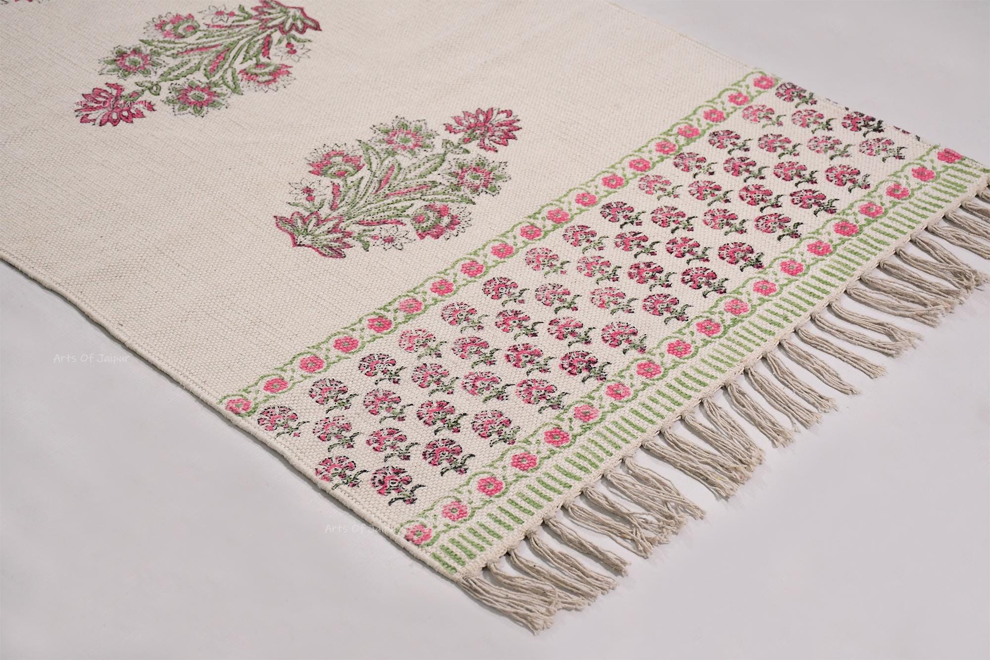 Cotton square rug Block print rug, Rug for living room Pink Floral rug Washable rug Large area rug Bedroom rug, Rug Squares Handmade rug