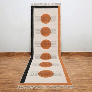 Alfombra de algodón estampada a mano, alfombra de pasillo estilo boho de Jaipur, lavable, tejida plana india.