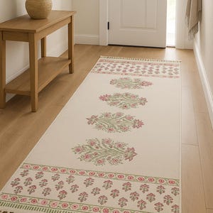Cotton area runner rug Block print rug runner for hallway, stair yoga mat bohemian rugs bathroom runner outdoor patio décor area rug