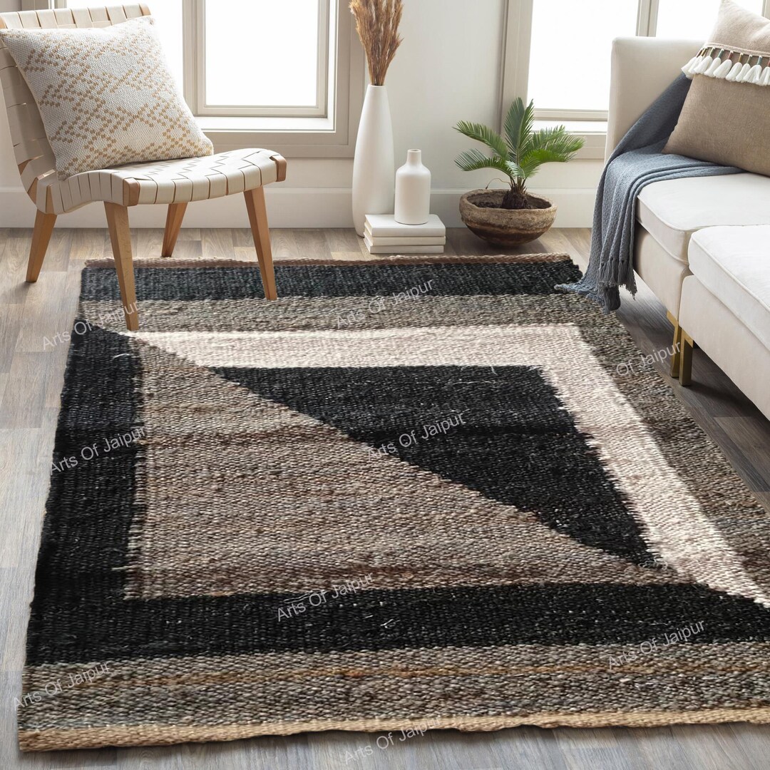 Arts of Jaipur Jute Rugblack Border Handwovenjute Rug Jute Etsy