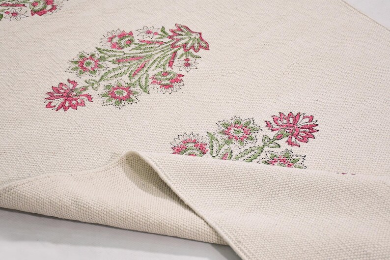 Cotton area runner rug Block print rug runner for hallway, stair yoga mat bohemian rugs bathroom runner outdoor patio décor area rug