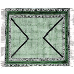 Square cotton rug Green Handmade rug Cotton rug Home décor Bedroom rug Green cotton rug Block print rug Modern rug Boho rug Washable rug