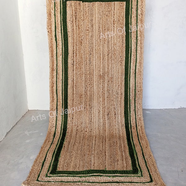 Hand braided Green Jute rug Stair Runner Rug Doormat Area rug Bohemian rug Indian jute rug Living room Bedroom Rug Outdoor Square Rug 8x10ft