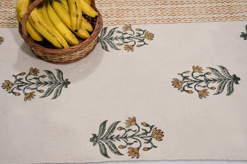 Indian Dhurrie Rug, Block Printed Rug, Modern Cotton Rug, Stair Woven Cotton Durries, Dining Room Living Room Rug, Navajo Kilim Rug