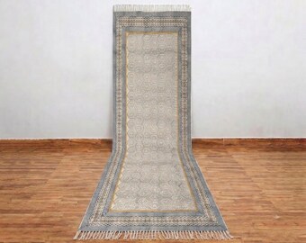 Hand Woven Block Print Cotton Rug Boho Cotton Floor Rug Washable Flatweave Rug Jaipur Home Decor