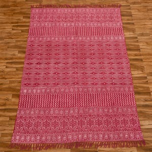 Handmade Cotton Rug Red Color Rug Balcony Décor Decorative Rug  Front Door Rug
