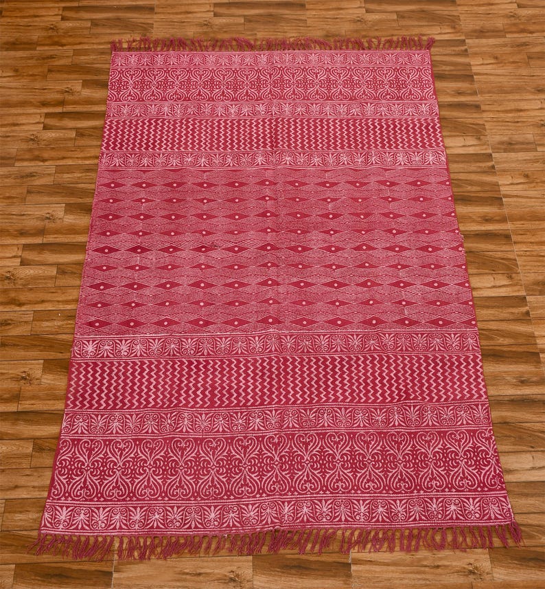 Handmade Cotton Rug Red Color Rug Balcony Décor Decorative Rug  Front Door Rug