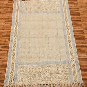 Geometric Pattern Indian Cotton Runner Rug Custom Size indoor Outdoor Rug Yellow Block Print Non-Slip Dhurrie Bedroom Living Room Home Decor