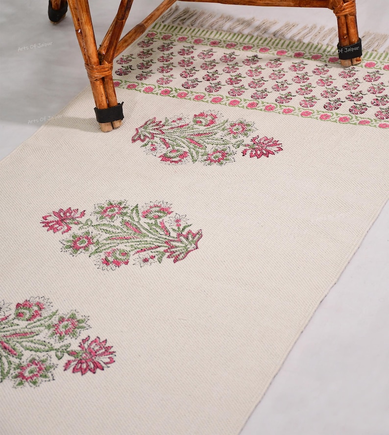 Cotton area runner rug Block print rug runner for hallway, stair yoga mat bohemian rugs bathroom runner outdoor patio décor area rug