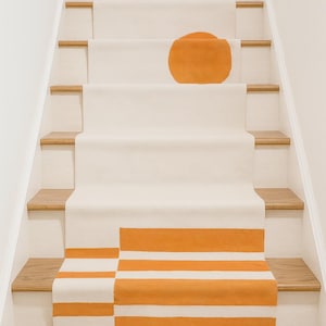 Block Print Cotton Stair Runner Rug: Orange Geometric Modern Design