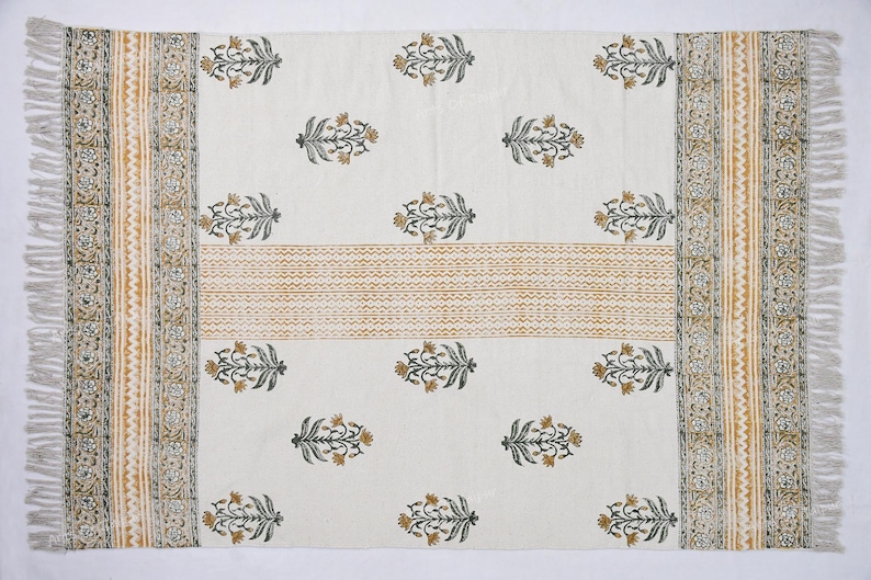 Indian Dhurrie Rug, Block Printed Rug, Modern Cotton Rug, Stair Woven Cotton Durries, Dining Room Living Room Rug, Navajo Kilim Rug